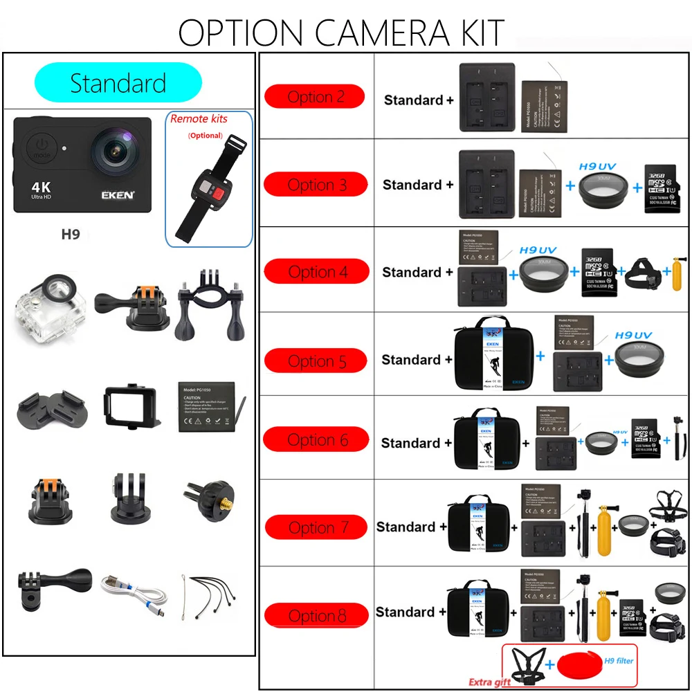 Оригинальная Экшн камера EKEN H9 H9R Ultra HD 4K 30fps водонепроницаемость 30 м 2 дюймовый ЖК