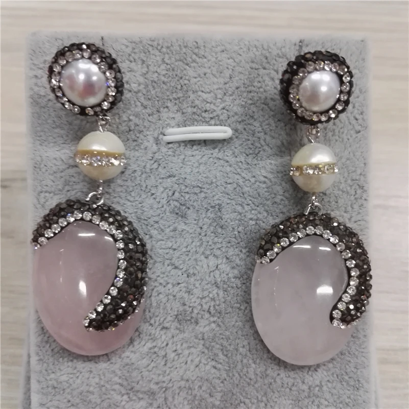 natural pale pink crystal stone pave black and rhinestone charms with natural pearl jewelry connector dangle earrings for women
natural pale pink crystal stone pave black and rhinestone charms with natural pearl jewelry connector dangle earrings for women