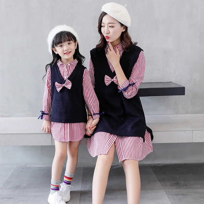 Mommy And Me Dresses 2pcs Set Elegant Two Pieces Sets Striped Shirt+Knitted Vest Dress Family Look Clothing Suit Family Clothes
Mommy And Me Dresses 2pcs Set Elegant Two Pieces Sets Striped Shirt+Knitted Vest Dress Family Look Clothing Suit Family Clothes