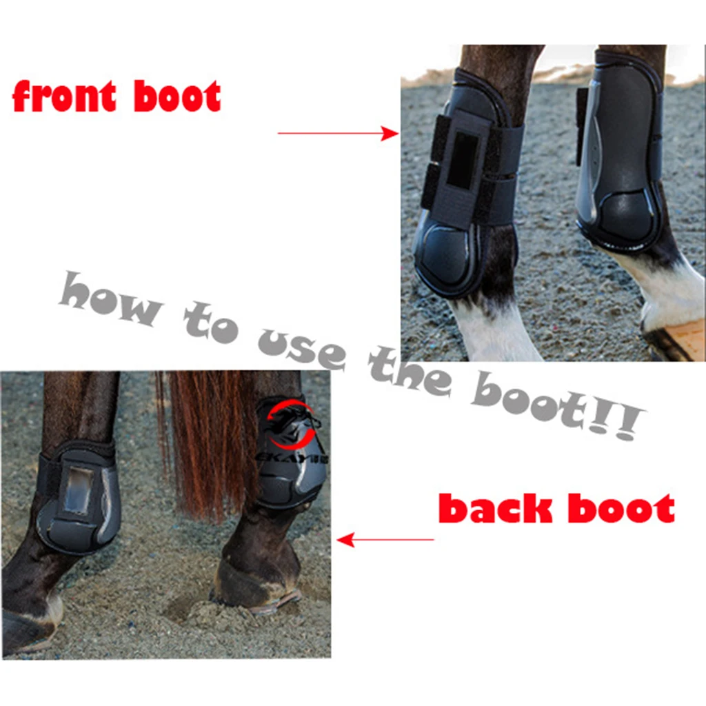 2 Pairs Horse Leg Boots Front Hind Leg Tendon Protect Equestrian, PU Shell and High-Quality Neoprene
