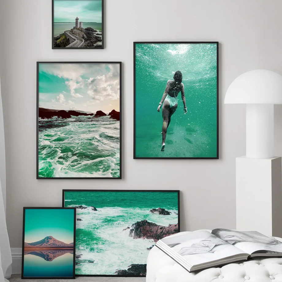 Waliicorners Nordic Posters Wall Pictures Home Decor Beach Girl Sea Mountain Lighthouse Wall Art 12 HTB1JVZCaYr1gK0jSZR0q6zP8XXay