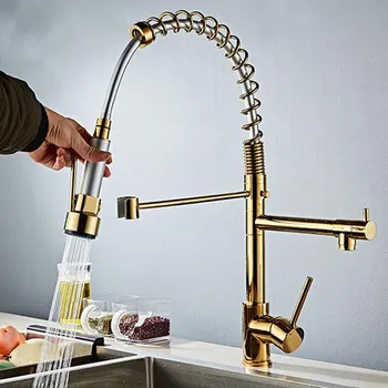 Kitchen Faucet Pull Out Sprayer Gold Swivel Spout Single Handle Mixer Tap 360 Rotation Dual Spout Sink Pull-out Spray Faucet
Kitchen Faucet Pull Out Sprayer Gold Swivel Spout Single Handle Mixer Tap 360 Rotation Dual Spout Sink Pull-out Spray Faucet