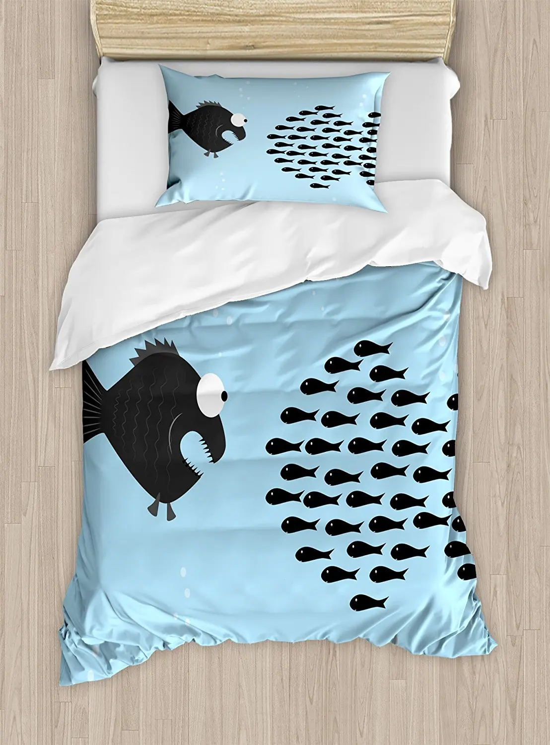 Fish Duvet Cover Set Little Fishes United to Fight with Big Fish Theme Aquatic Wildlife in the Ocean Decor Bedding Set Blue
Fish Duvet Cover Set Little Fishes United to Fight with Big Fish Theme Aquatic Wildlife in the Ocean Decor Bedding Set Blue