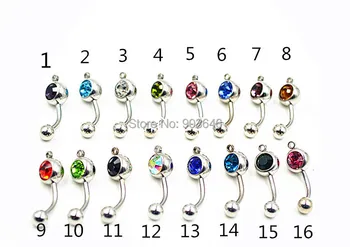 

Free shippment 16pcs Body Jewelry Crysta Gems Navel Belly Rings Navel Button Bar Barbells with one Circle hook for DIY Pendant