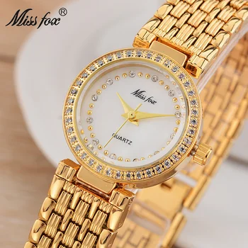 Gold Watch MISSFOX Miss Fox Fashion Alloy Belt Stainless Steel Women Watches Small White Pink Gems Bracelet Clasp Stell Clocks
Gold Watch MISSFOX Miss Fox Fashion Alloy Belt Stainless Steel Women Watches Small White Pink Gems Bracelet Clasp Stell Clocks