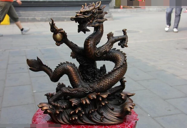 wholesale factory 13 Chinese Bronze Copper Zodiac Year Lucky Fly convolute Dragon Play Bead Statue