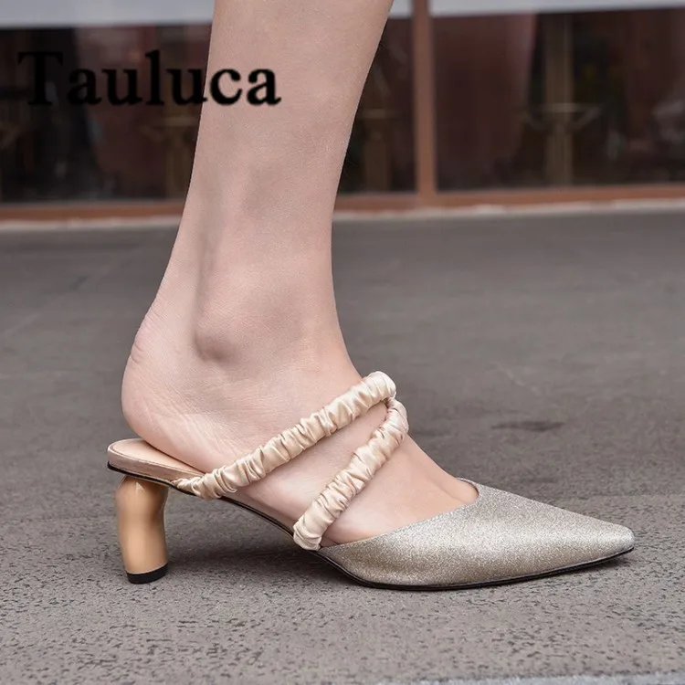 Women's Sequins High Heels Half Slippers Two Flexible Cross Straps Pointed Toe Shoes Sheepskin Strange Heels Sandals Outside
Women's Sequins High Heels Half Slippers Two Flexible Cross Straps Pointed Toe Shoes Sheepskin Strange Heels Sandals Outside