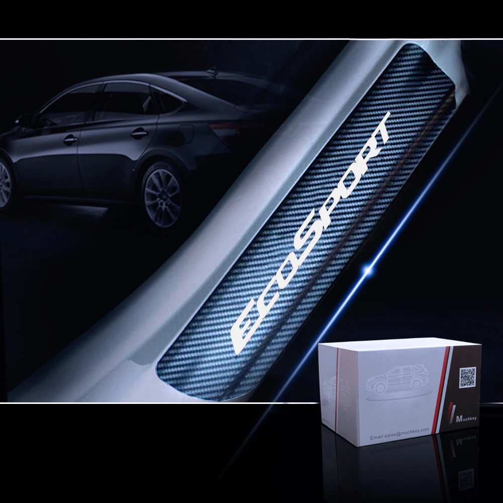 for Ford ECOSPORT Door Sill Protector Reflective 4D Carbon Fiber Sticker Door Entry Guard Door Sill Scuff Plate Stickers Auto Accessories 4Pcs Blue