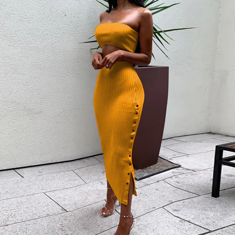 Women Sets Party Crop Top Split Long Skirt White Strapless Sexy 2 Piece Set Button Suit 2020 Women Two Piece Set Spring Dress
Women Sets Party Crop Top Split Long Skirt White Strapless Sexy 2 Piece Set Button Suit 2020 Women Two Piece Set Spring Dress