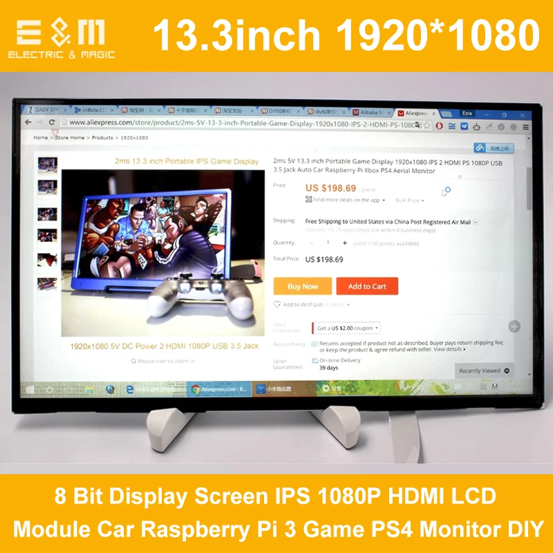 E&M 13.3 inch 1920*1080 8 Bit Display Screen IPS 1080P HDMI LCD Module Car Raspberry Pi 3 Game PS4 Monitor DIY
E&M 13.3 inch 1920*1080 8 Bit Display Screen IPS 1080P HDMI LCD Module Car Raspberry Pi 3 Game PS4 Monitor DIY