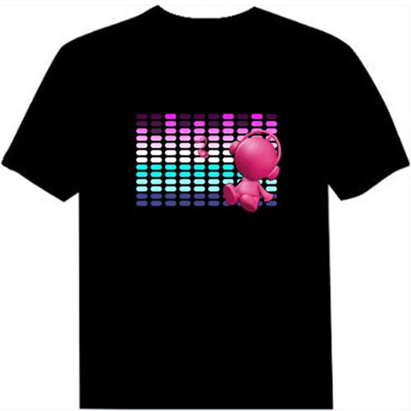 

Hot Sale Sound Activated Led Cotton T Shirt Light Up and Down Flashing Equalizer EL T-Shirt Men for Rock Disco Party DJ Top Tee