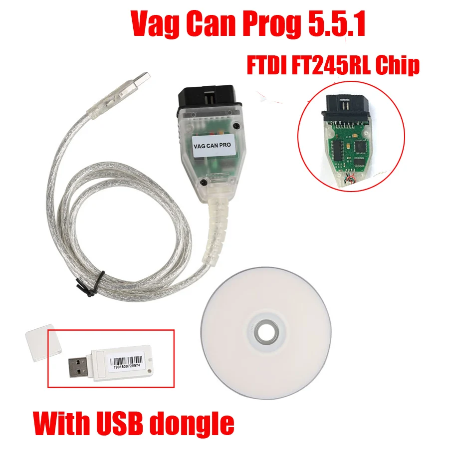 Диагностический Интерфейс VAG CAN PRO V5.5.1 FTDI FT245RL чип VCP Com OBD2 USB кабель VCP6 Поддержка Can