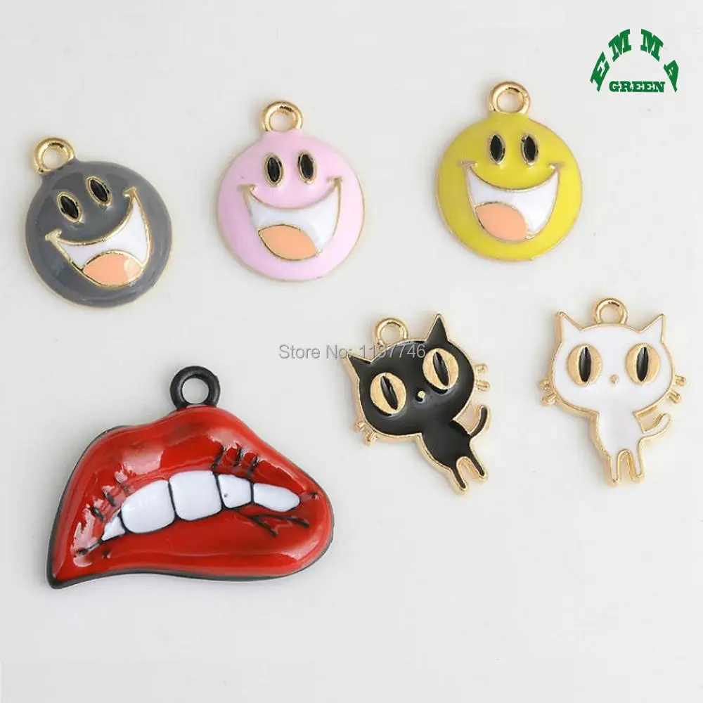 Smile Face Round Animal Cat Red Lip Enameled Charm Pendant 10pcs Metal Pink Grey Black Oil Drop Bracelet Jewelry making charms
Smile Face Round Animal Cat Red Lip Enameled Charm Pendant 10pcs Metal Pink Grey Black Oil Drop Bracelet Jewelry making charms