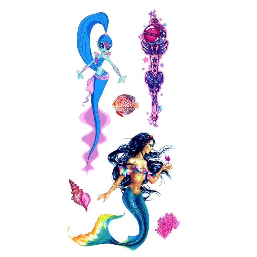 5PCS Atlantis Mermaid Queen Waterproof Temporary Tattoos Men Tatuagem Henna Tattoo Stickers Scepter Crystal Kids Tatoo For Girl | Красота и