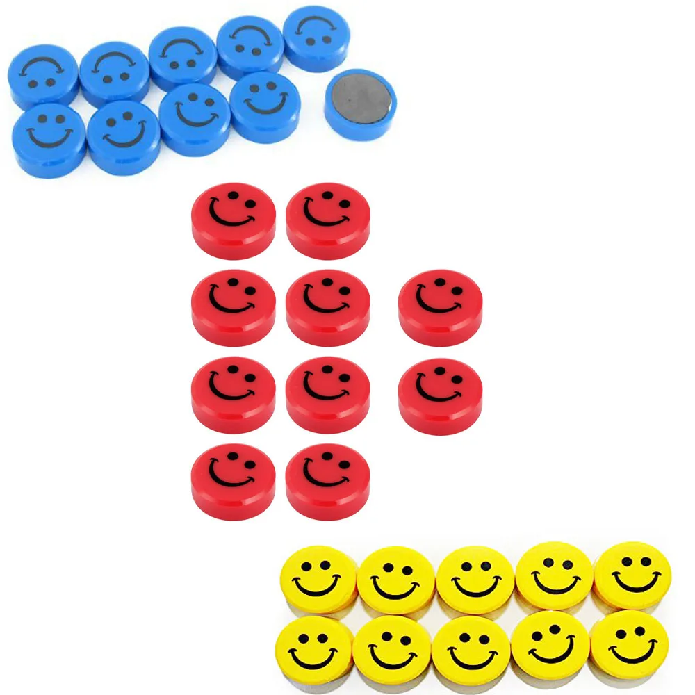 XRHYY 10 Pcs 30MM Diameter Blue/Red/Yellow Plastic Smile Pattern Cover Round Shaped Blackboard Magnetic Stickers For Home School
XRHYY 10 Pcs 30MM Diameter Blue/Red/Yellow Plastic Smile Pattern Cover Round Shaped Blackboard Magnetic Stickers For Home School