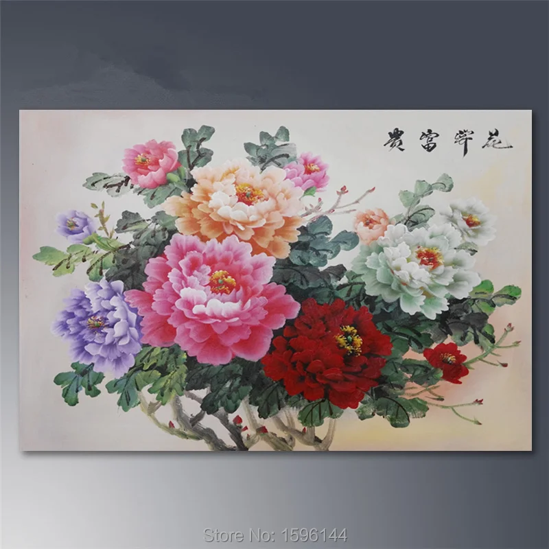

Chinese peony Flower Painting Canvas Hand painted Abstract Modern wall art Picture Oil Paintings Home Decor Ornaments