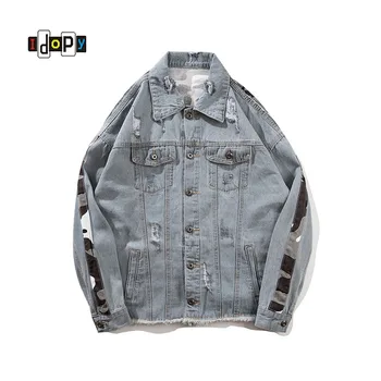 Idopy Men`s Denim Jacket Jeans Street Style Ripped Distressed Holes Coat Outerwear For Male Sleeve Camo Side Striped
Idopy Men`s Denim Jacket Jeans Street Style Ripped Distressed Holes Coat Outerwear For Male Sleeve Camo Side Striped