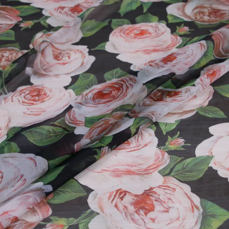 145cm Width Pink Rose Print Black Transparent Polyester Chiffon Fabric for Woman Summer Dresses Blouse Sewing-AF982
145cm Width Pink Rose Print Black Transparent Polyester Chiffon Fabric for Woman Summer Dresses Blouse Sewing-AF982