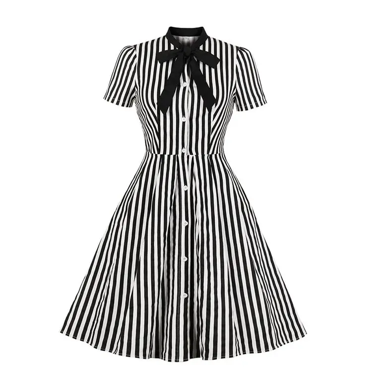 Vintage Stripe Midi Dress Women Summer Stylish Goth Bow Collar Elegant Dress Retro Casual Office Ladies Dresses
Vintage Stripe Midi Dress Women Summer Stylish Goth Bow Collar Elegant Dress Retro Casual Office Ladies Dresses