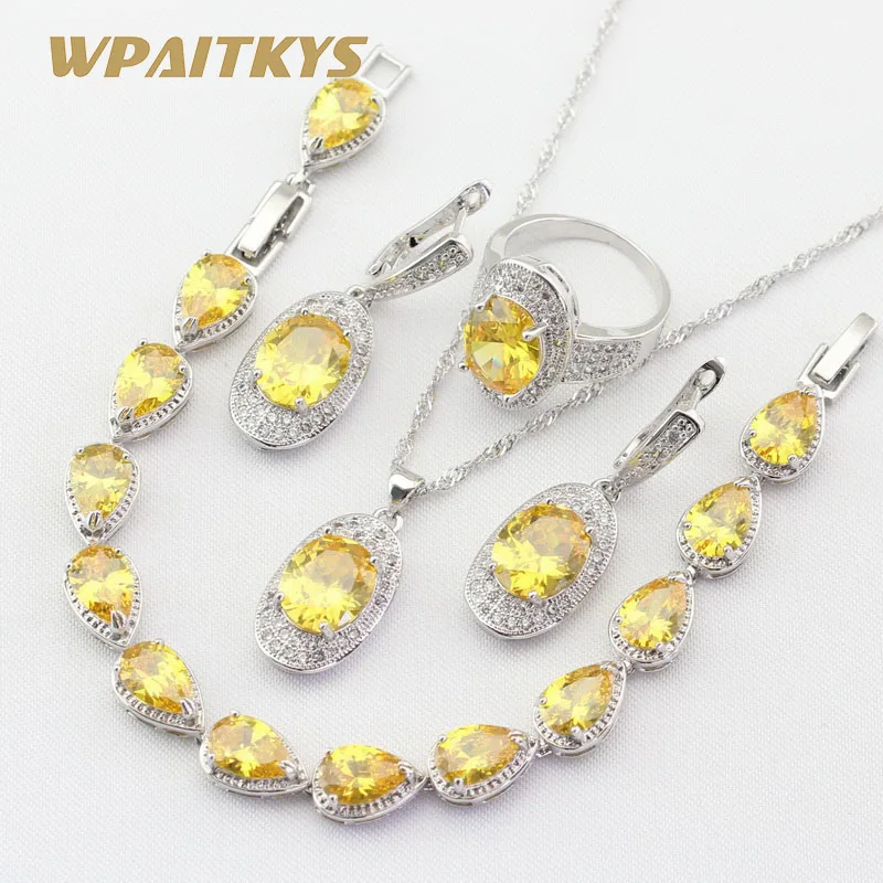 4pcs Silver Color Jewelry Sets For Women Yellow White Zirconia Necklace Pendant Earrings Ring Bracelet Free Gift Box WPAITKYS
4pcs Silver Color Jewelry Sets For Women Yellow White Zirconia Necklace Pendant Earrings Ring Bracelet Free Gift Box WPAITKYS