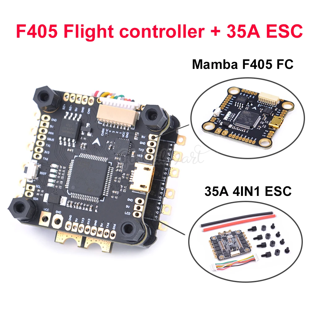 Mamba F405 Flight Controller & REV35 35A BLheli_S 2-6S 4 In 1 ESC Built-in Current Sensor For RC Model Parts Wizard X220 X220S
Mamba F405 Flight Controller & REV35 35A BLheli_S 2-6S 4 In 1 ESC Built-in Current Sensor For RC Model Parts Wizard X220 X220S