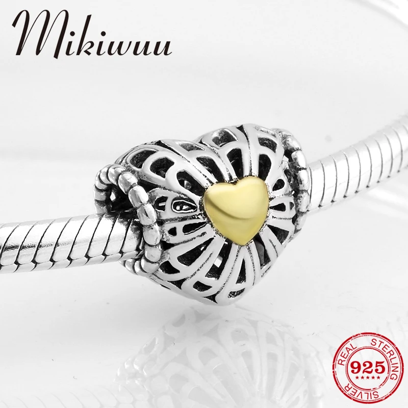 925 Sterling Silver Romantic hollow out Heart middle golden beads Jewelry making Fit Original Pandora Charm Bracelet
925 Sterling Silver Romantic hollow out Heart middle golden beads Jewelry making Fit Original Pandora Charm Bracelet