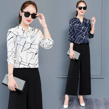 Autumn Korean fashion two-piece set new 2018 autumn design OL lady long-sleeved chiffon shirt & tall waist wide-legged pants
Autumn Korean fashion two-piece set new 2018 autumn design OL lady long-sleeved chiffon shirt & tall waist wide-legged pants