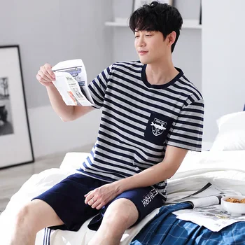 Summer New Striped Cotton Short Sleeved Men Pajamas Sets Male Pajama Set Brief Pajama For Men Casual Sleepwear Suit Homewear Siz
Summer New Striped Cotton Short Sleeved Men Pajamas Sets Male Pajama Set Brief Pajama For Men Casual Sleepwear Suit Homewear Siz