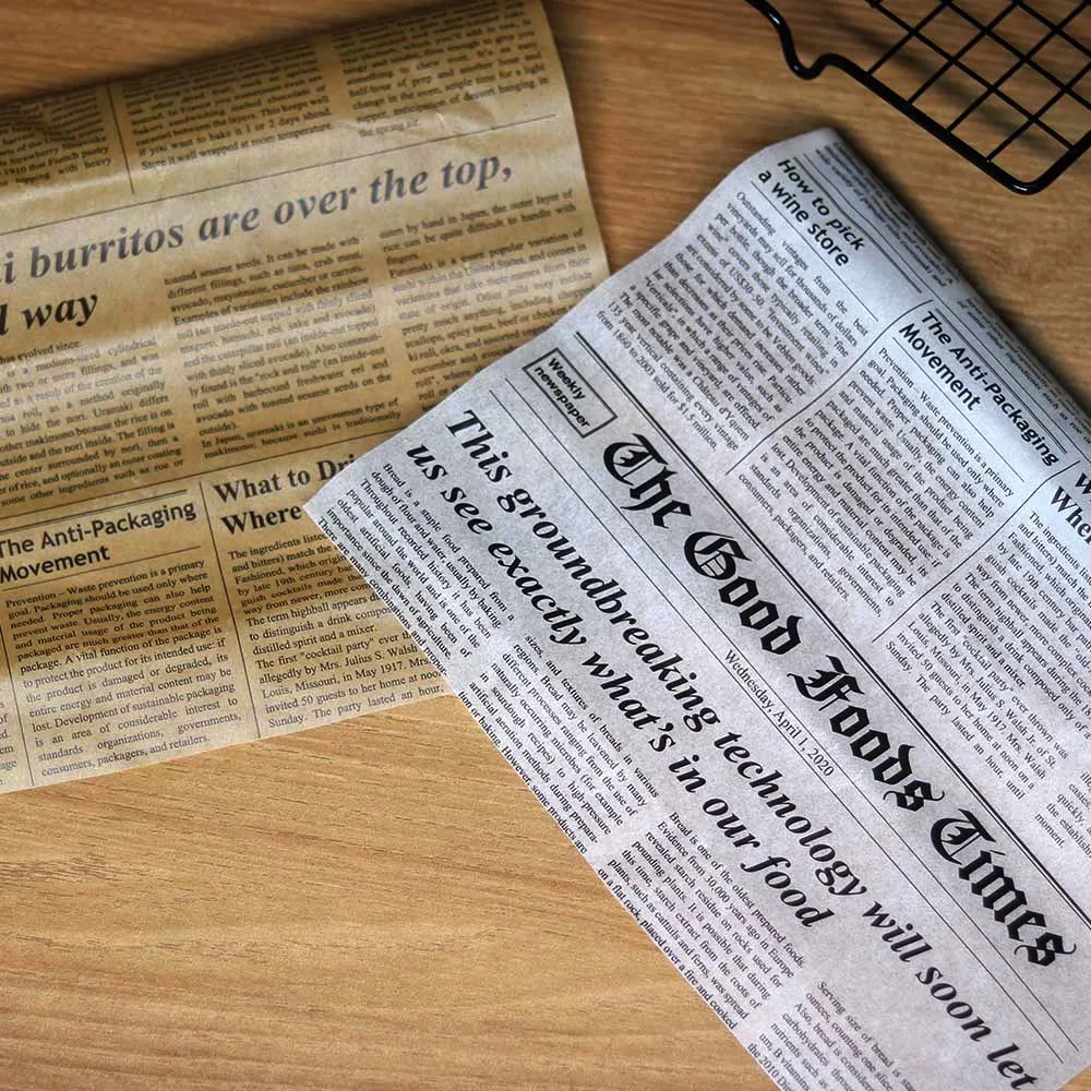 Retro Newspaper Parchment Paper Baking Cookie Chips Crips Oilpaper Bread Sandwich Burger Fries Hamburger Wrappers Paper 3 Meters
Retro Newspaper Parchment Paper Baking Cookie Chips Crips Oilpaper Bread Sandwich Burger Fries Hamburger Wrappers Paper 3 Meters