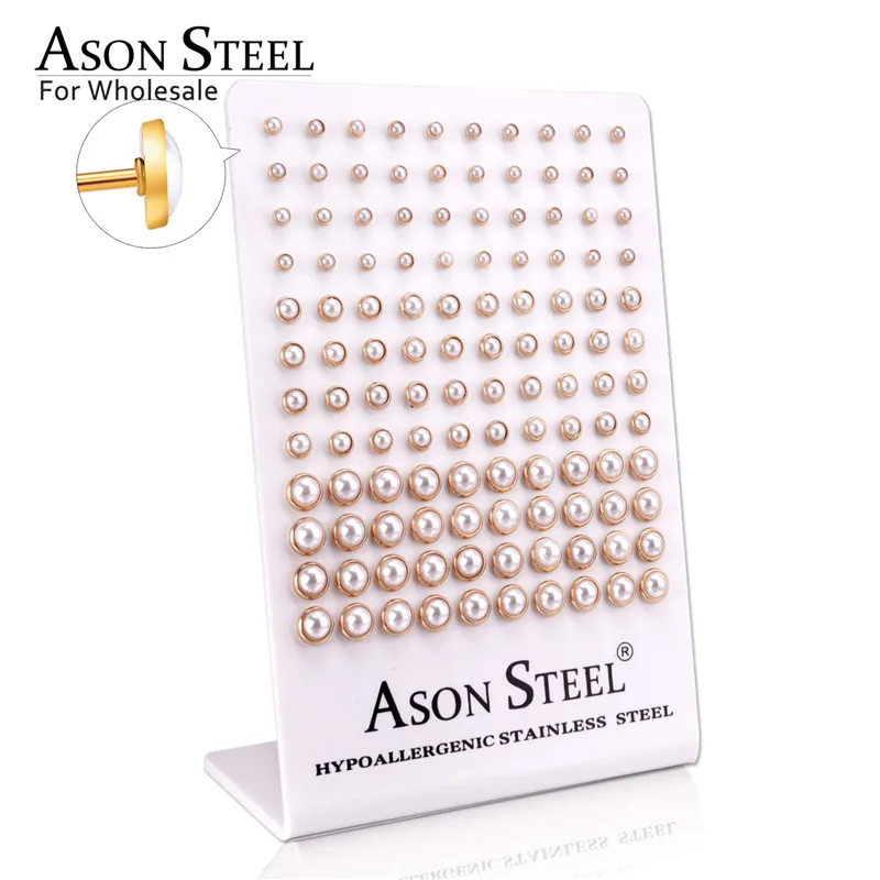Женские серьги с искусственным жемчугом ASONSTEEL 60 пар/лот модные серьги-пусеты |