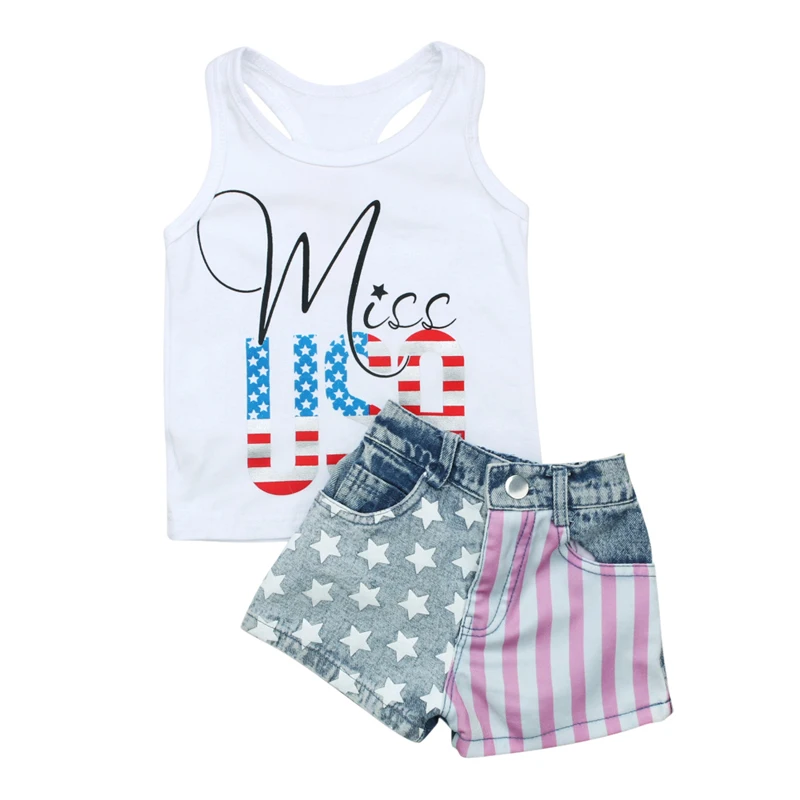 2Pcs Newest Kids Baby Girls Outfits Suit Letter Print Sleeveless White USA Vest with Denim Jeans Pants Stylish Clothes Set
2Pcs Newest Kids Baby Girls Outfits Suit Letter Print Sleeveless White USA Vest with Denim Jeans Pants Stylish Clothes Set