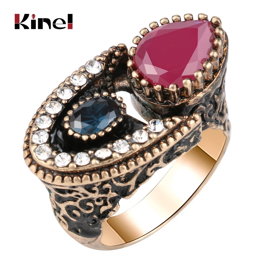Kinel 2019 New Unique Antique Gold Ring For Women Red Crystal Vintage Wedding Rings Ethnic Bridal Fine Jewelry Wholesale
Kinel 2019 New Unique Antique Gold Ring For Women Red Crystal Vintage Wedding Rings Ethnic Bridal Fine Jewelry Wholesale