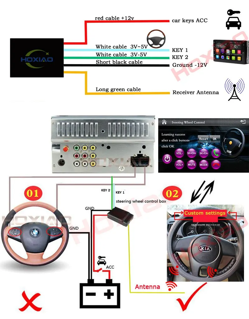 Hikity Автомобильный руль управления DVD 2din android Bluetooth кнопка универсал