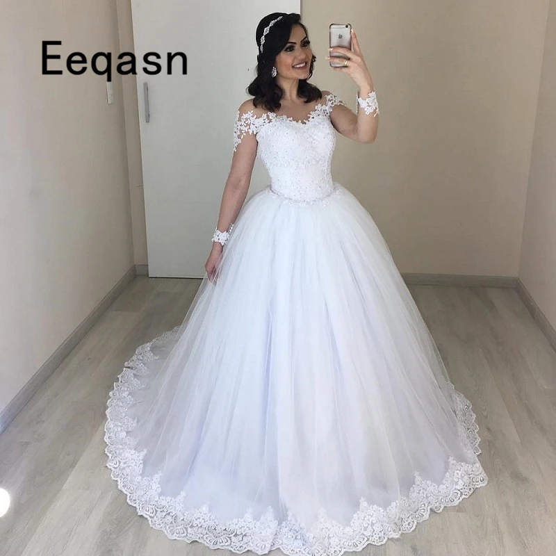Luxury Ball Gown Wedding Dresses 2019 White Sheer Long Sleeves Lace Applique Turkey Princess Bridal Gown Vestido De Novia
Luxury Ball Gown Wedding Dresses 2019 White Sheer Long Sleeves Lace Applique Turkey Princess Bridal Gown Vestido De Novia