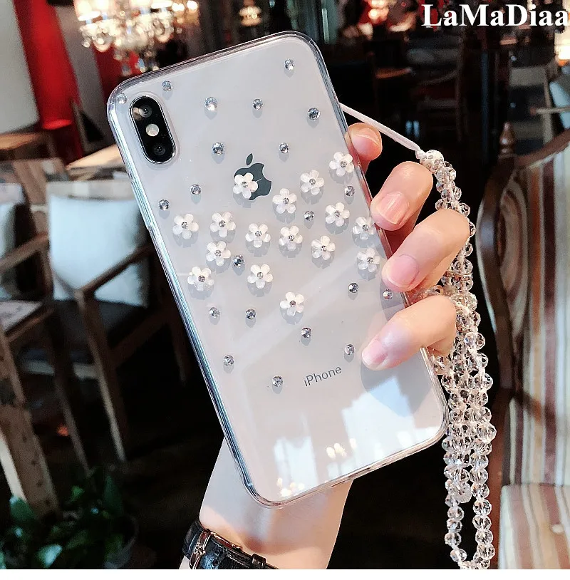 Fashion Bling Crystal Rhinestone Flower Clear Phone Case Soft Back Cover For iphoneX XS MAX XR 6S 7 8 Plus 11 12 13 Pro | Мобильные