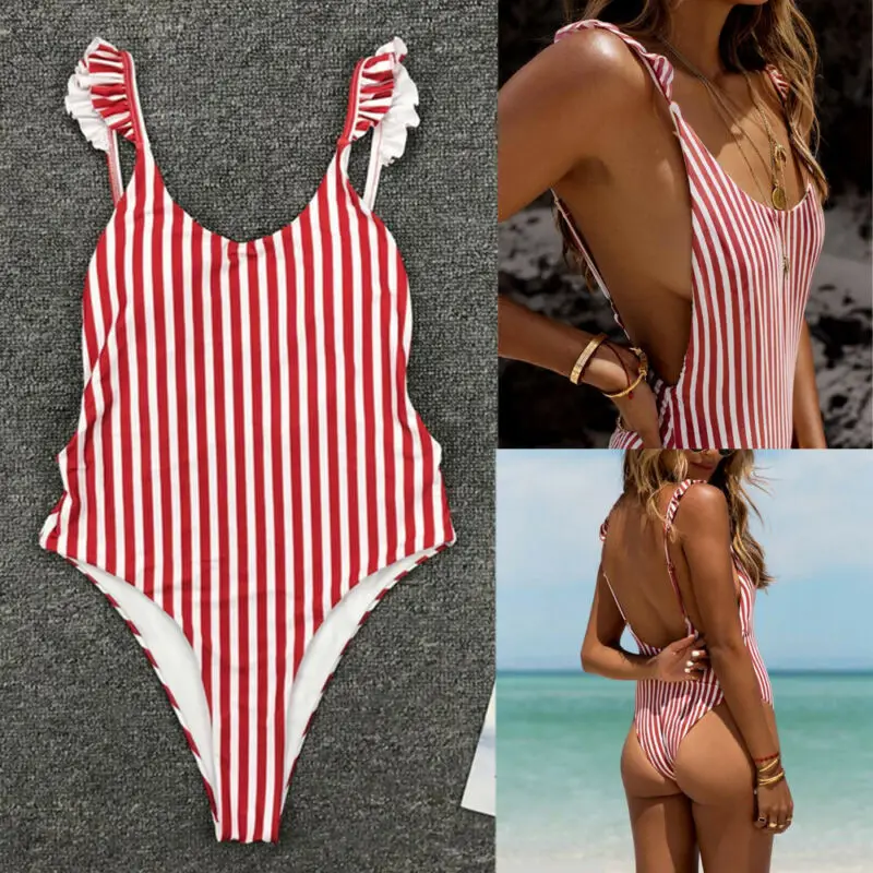 2019 Summer Swimwear Women One Piece Ruffle Strap Striped Swimsuit High Cut Monokini Backless Bikini Red Swimwear Sexy Hot
2019 Summer Swimwear Women One Piece Ruffle Strap Striped Swimsuit High Cut Monokini Backless Bikini Red Swimwear Sexy Hot