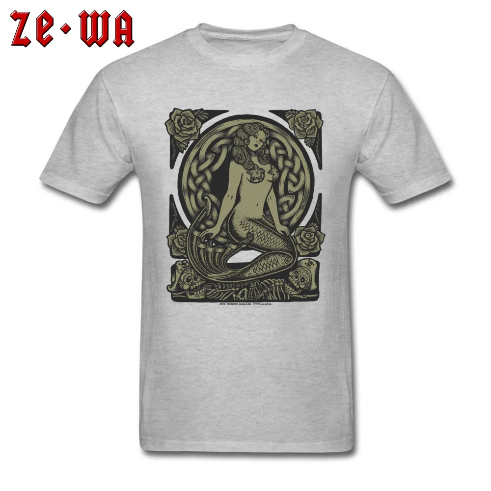 Mermaid Monochrome Cotton Fabric Men's Short Sleeve Tees Design Fall Top T-shirts 2018 Popular Crewneck Clothing Shirt Mermaid Monochrome grey