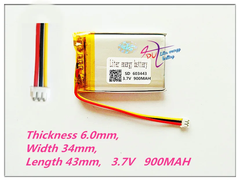 3 thread 603443 3.7V 900MAH Polymer rechargeable batteries 603545 Mp3 MP4 MP5 GPS DVR papago 730 260 Driving recorder
3 thread 603443 3.7V 900MAH Polymer rechargeable batteries 603545 Mp3 MP4 MP5 GPS DVR papago 730 260 Driving recorder