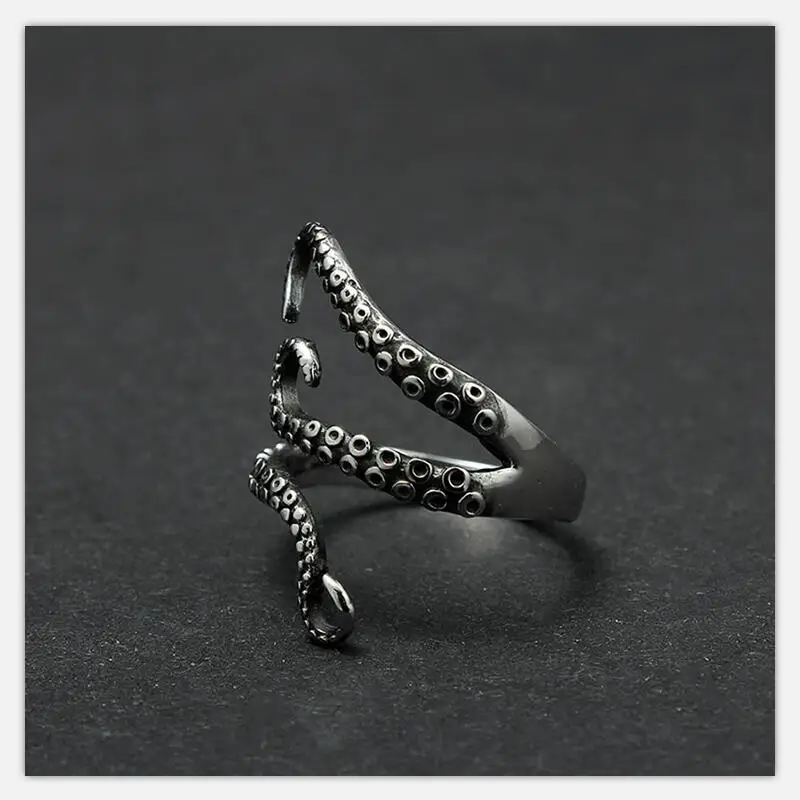 Quality Titanium stainless steel Deep sea squid Octopus finger rings opened Adjustable size Gothic fashion jewelry Free Shipping 12