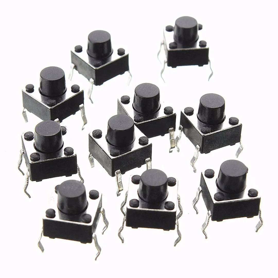 Mayitr 200pcs 4Pin Black Micro Tactile Push Button Switch Momentary Miniature Tact Push Button Switches