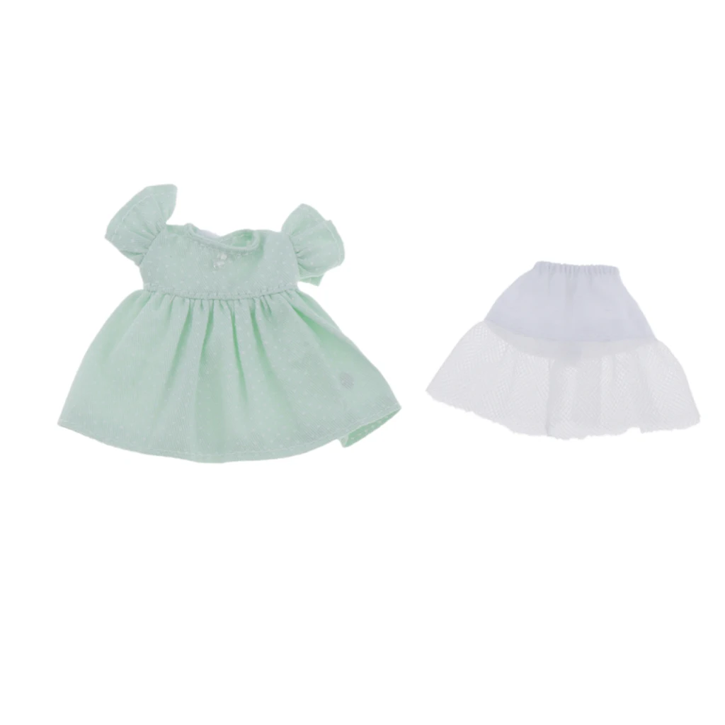 1/12 Fashion Doll Clothing Dotted Dress Pettiskirt Outfit for Mini Doll, for 11cm OB Dolls Dress Up Accessories