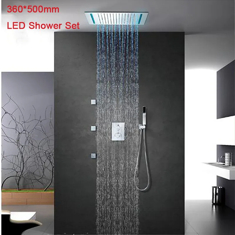 360*500mm Remote Control 16 Color Change Led Light Shower Head Set Rainfall Reccessed Ceiling mounted Shower Thermostatic mixer
360*500mm Remote Control 16 Color Change Led Light Shower Head Set Rainfall Reccessed Ceiling mounted Shower Thermostatic mixer
