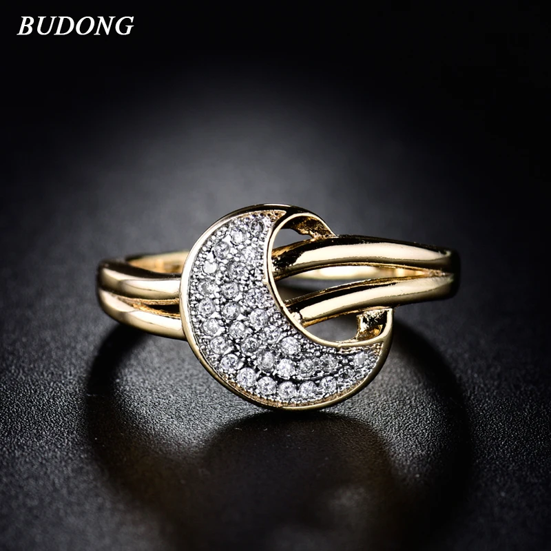 BUDONG Fashion Elegant Female Rings Moon Knot Finger Band Gold-Color Ring Pave Crystal Cubic Zirconia Wedding Jewelry XUR286
BUDONG Fashion Elegant Female Rings Moon Knot Finger Band Gold-Color Ring Pave Crystal Cubic Zirconia Wedding Jewelry XUR286