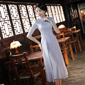 Spring New Chinese Style Dress Women Long Lace Qipao Mandarin Collar Handmade Button Half Sleeve Cheongsam Plus Size S-3XL 9020 
Spring New Chinese Style Dress Women Long Lace Qipao Mandarin Collar Handmade Button Half Sleeve Cheongsam Plus Size S-3XL 9020