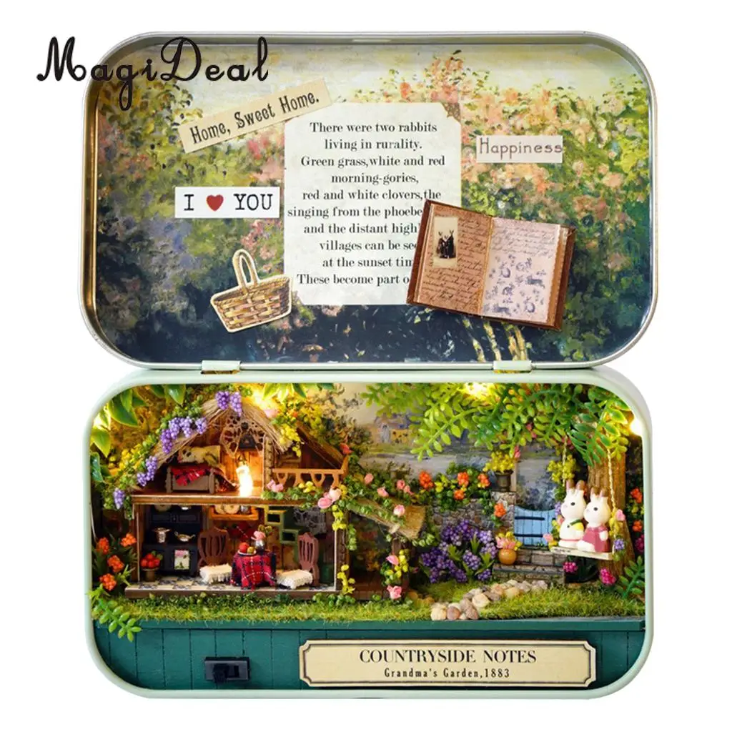 1Set DIY Handicraft Tin Box Wood Miniature Dollhouse Theatre Series for Room Home Desk Decor Novelty Friends Birthday Gift