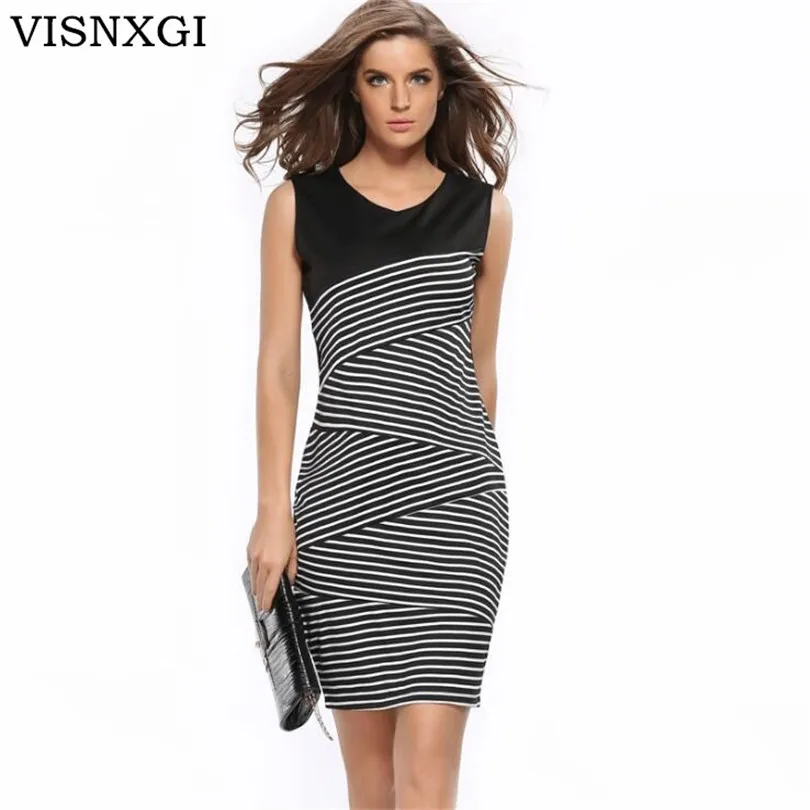 VISNXGI Work Dresses Hot Summer Dress Striped Stitching V-neck Sleeveless Women Dress Soft Polyester Sexy Package Hip Dresses
VISNXGI Work Dresses Hot Summer Dress Striped Stitching V-neck Sleeveless Women Dress Soft Polyester Sexy Package Hip Dresses