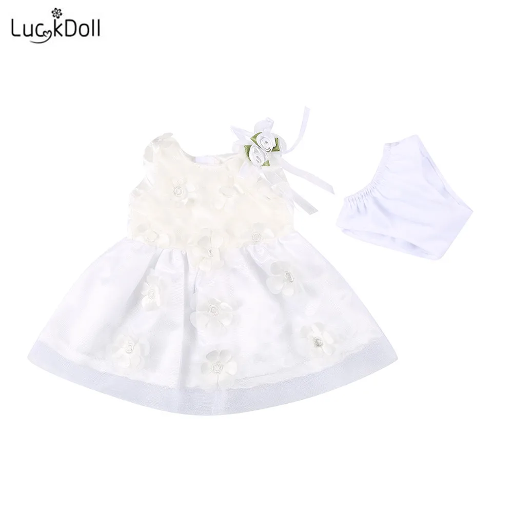 Белое платье LUCKDOLL с трусиками аксессуары для кукол подходит американской куклы 18