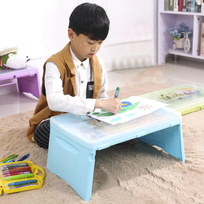 Image SUFEILE Children s folding computer desk plastic storage table Laptop bed Writing desk Bedroom Essential artifact D20