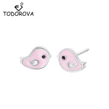 Todornova dulce lindo Rosa esmalte pájaro Stud pendientes para niños niñas encantadora joyería Animal(China)