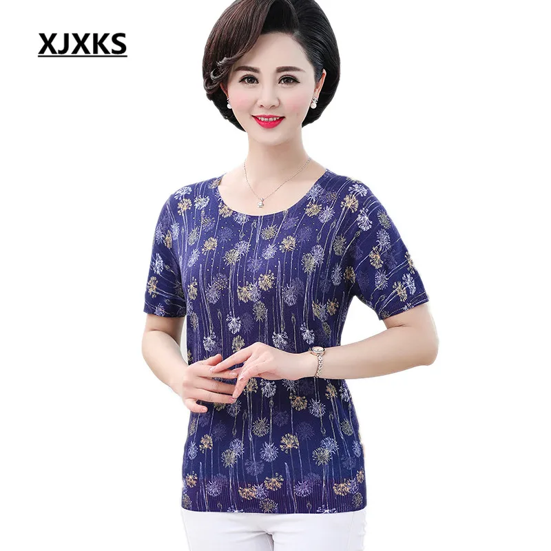 XJXKS Women's T-shirt 2019 Summer New Loose Plus Size Fashion Print High Quality Thin Knitted T-Shirt Women's Short Sleeve Top
XJXKS Women's T-shirt 2019 Summer New Loose Plus Size Fashion Print High Quality Thin Knitted T-Shirt Women's Short Sleeve Top